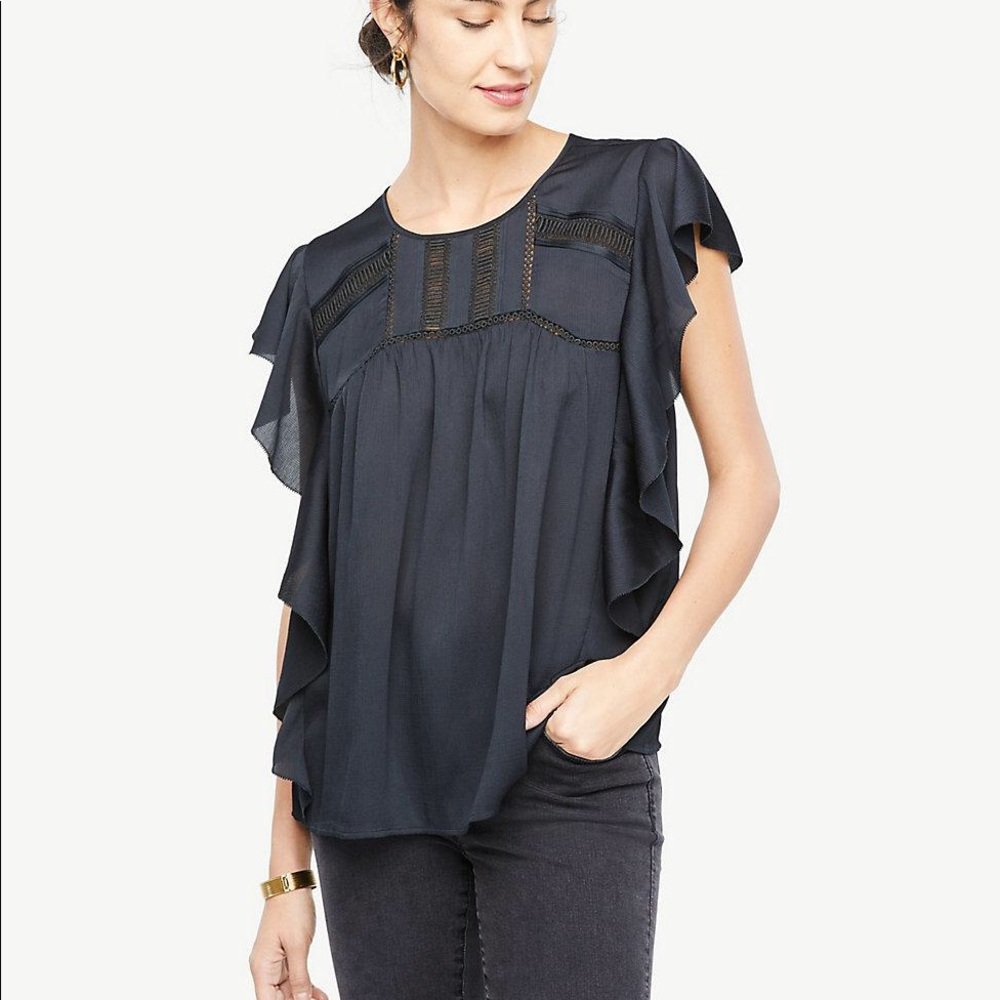 Ann Taylor Loft NWT gray flutter sleeve top